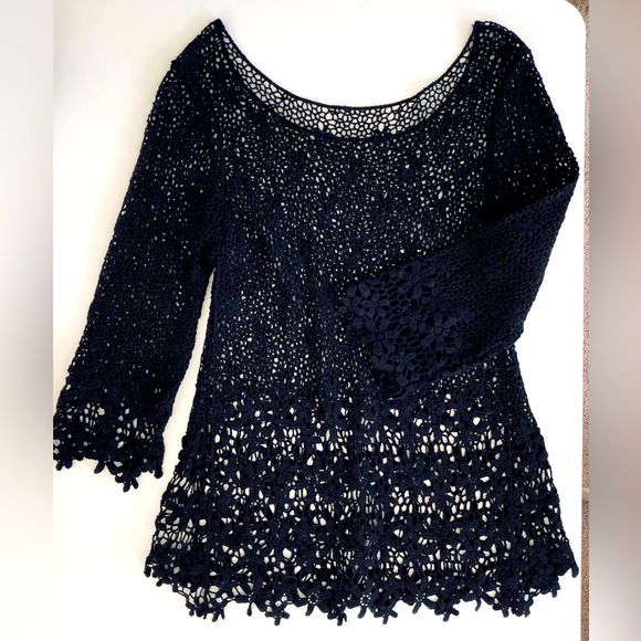 Boston Proper Elegant Black Crochet Lace top & chemise with tulle skirt size S - Picture 4 of 12